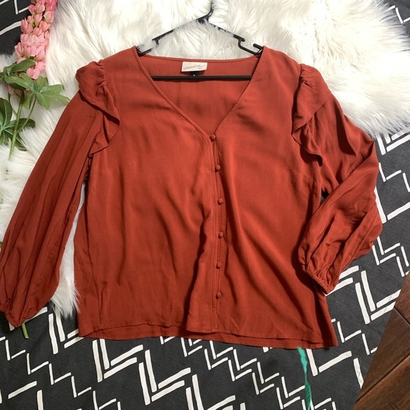 Universal Threads▪️Rust Ruffle Sleeves‎ Blouse. M - Picture 11 of 14
